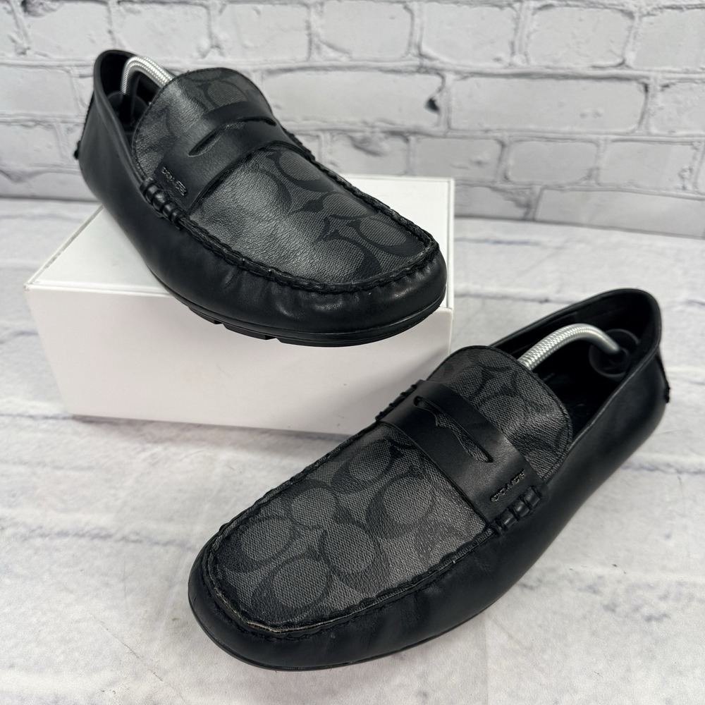 Coach Mens Mott Driver Sig FG2983 Black Slip On Casual Loafer Shoes Size 12D - Picture 3 of 12